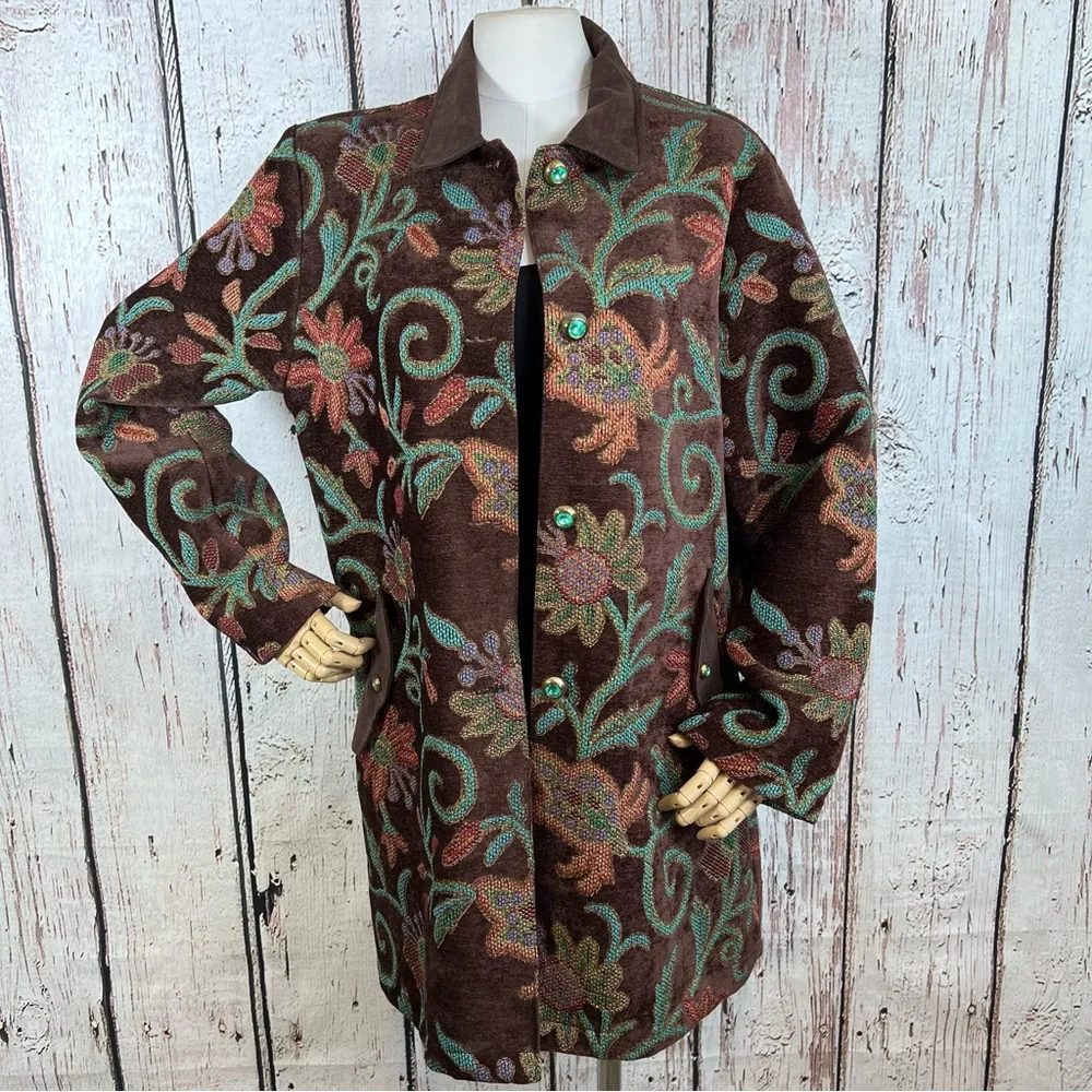 Vintage Maggie Sweet Floral Tapestry Rug Chenille Blazer Coat Jacket Size Medium - Picture 1 of 16